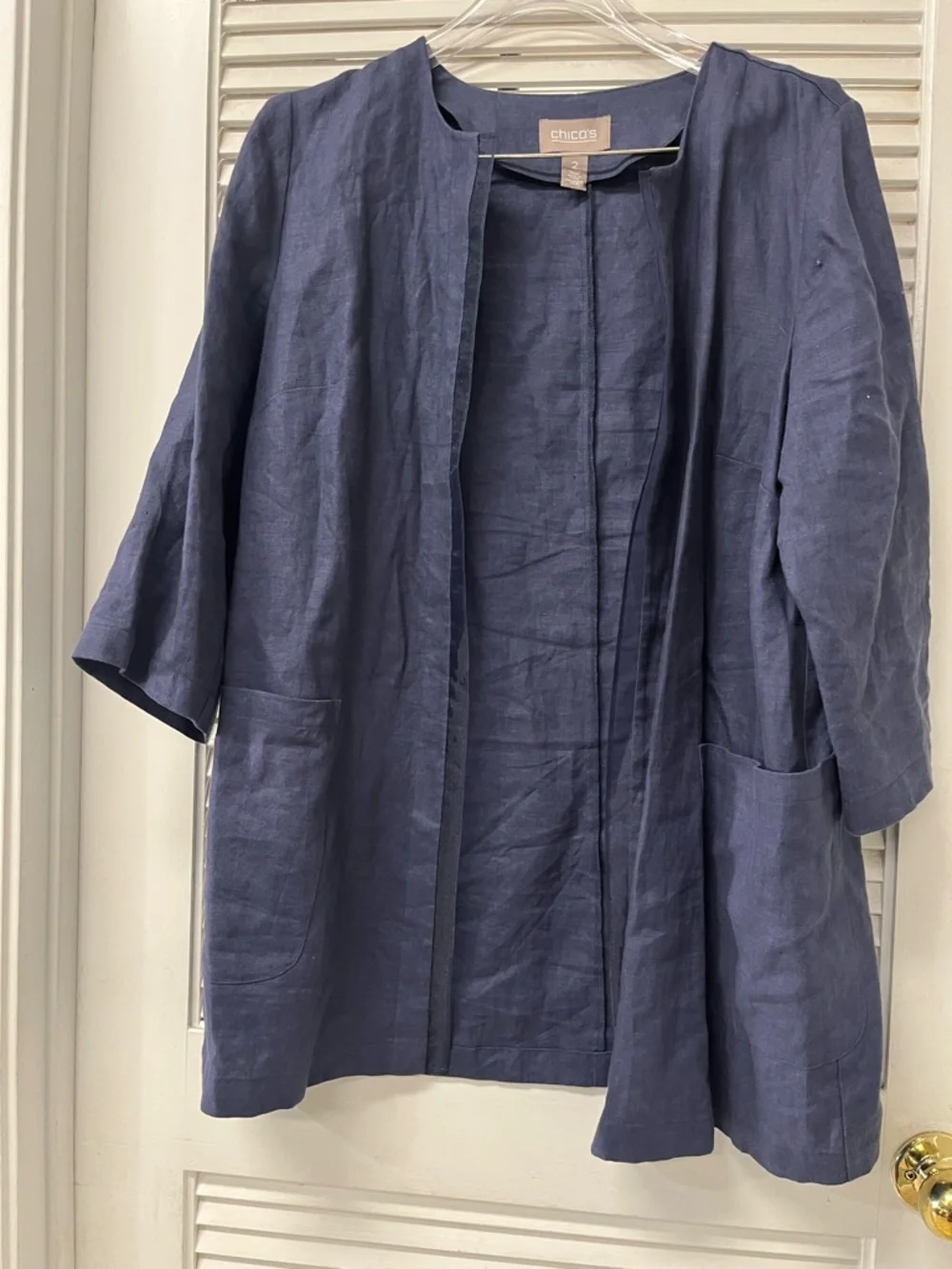Chico's Navy Open-Front Linen Jacket